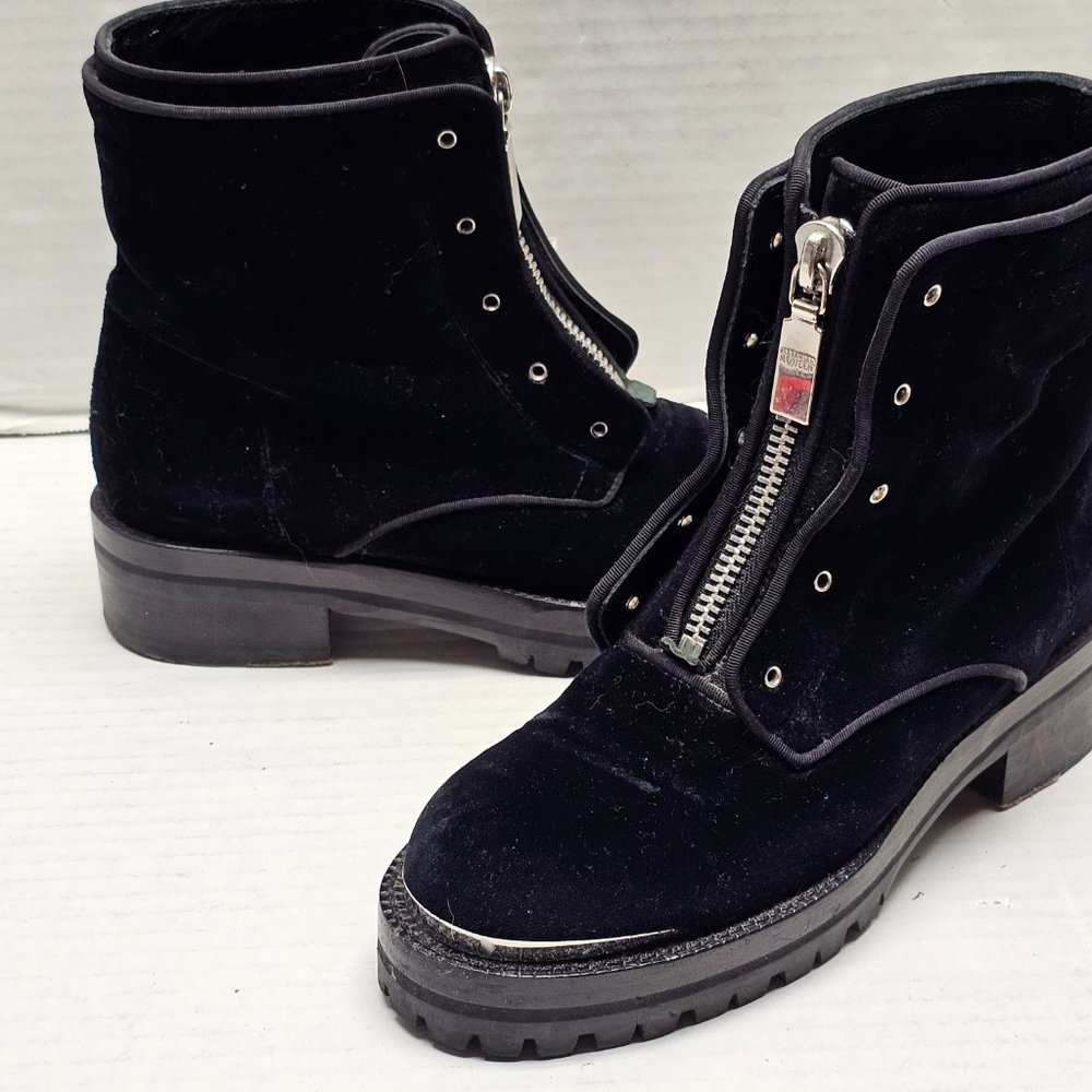 Alexander McQueen 485810 Flat Velvet Combat Zipper Front Boots Shoes 36